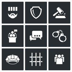 Fototapeta premium The verdict of the court and detention vector icons set
