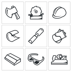 Woodworking icons. Vector Illustration.