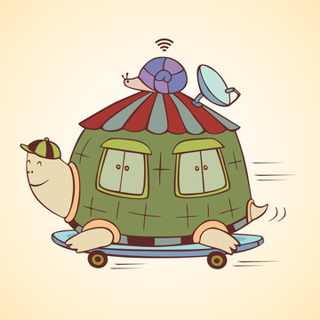racing turtle house vector illustration graphic cartoon