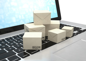 Technology business concept, shipping: cardboard package boxes