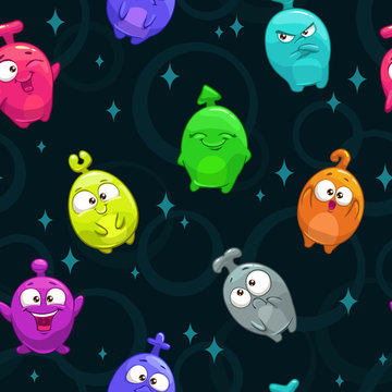 Seamless pattern with funny cartoon aliens