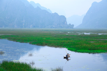 Naklejka na ściany i meble Van Long natural reserve in Ninh Binh, Vietnam 