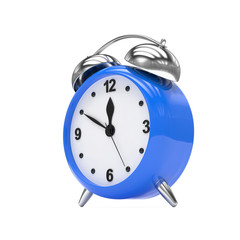 Blue alarm clock on white