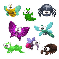 Funny cartoon vector insects set