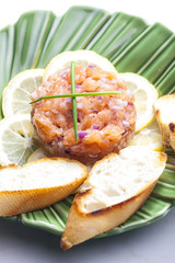 salmon tartar with red onion