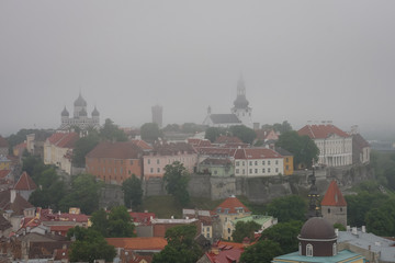 Fog over old town of Tallinn, Estonia
