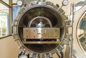 Close up black autoclave, hole of autoclave,sterilization machine
