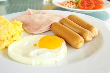 American breakfast with salad