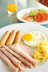 American breakfast with salad