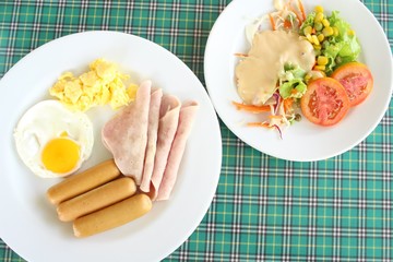 American breakfast with salad
