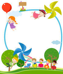 Children, windmill, and train