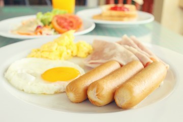 American breakfast with salad