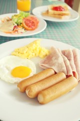 American breakfast with salad