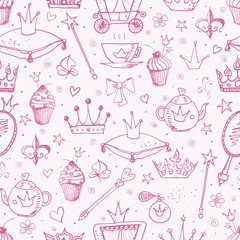 Seamless background with princess accessories.