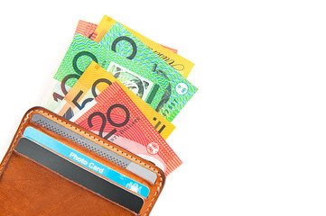 Australian currency, coins, bank notes background