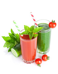 Fresh vegetable smoothie. Tomato and cucumber
