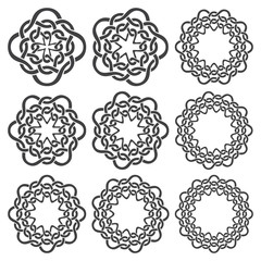 Set of celtic knotting rings. Nine circular decorative elements with stripes braiding for your design.