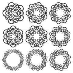 Set of celtic knotting rings. Nine circular decorative elements with stripes braiding for your design.