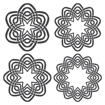 Set of magic knotting rings. 4 circular decorative elements with stripes braiding for your design.