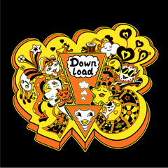 Concept down load with doodle monsters in yellow orange
