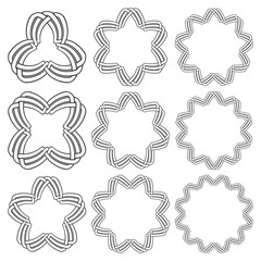 Set of magic knotting rings. Nine circular decorative elements with stripes braiding for your design.