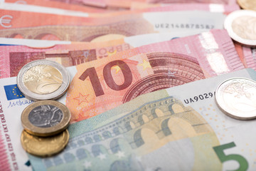 Euro banknotes and coins