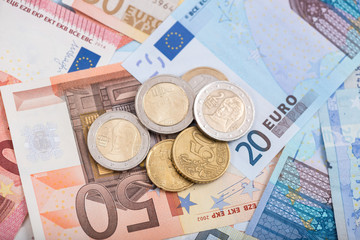 Euro banknotes and coins