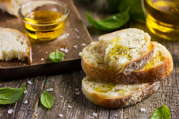 Italian ciabatta  bread with olive oil