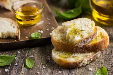 Foto auf Acrylglas Italian ciabatta  bread with olive oil © anna_shepulova
