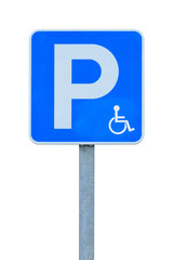 road sign parking for disabled isolated on white background