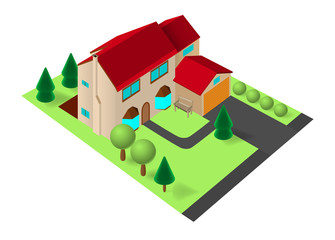 Isometric family house with garage.