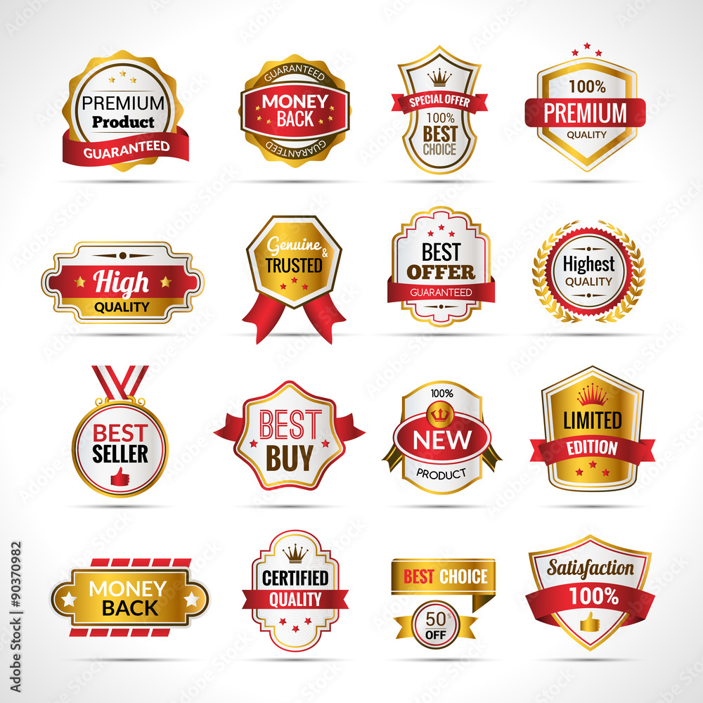 Sticker luxury labels gold and red