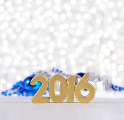 2016 year golden figures and silvery and blue Christmas decorati
