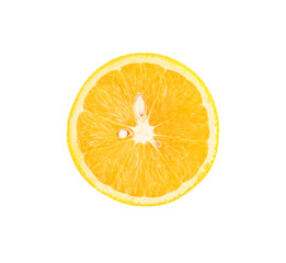 Ripe orange cut in half isolated over the white background