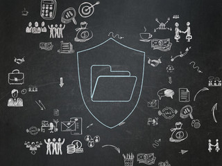 Business concept: Folder With Shield on School Board background