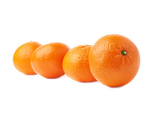Four fresh juicy tangerines fruits composition isolated over the