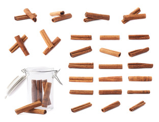 Set of cinnamon sticks isolated