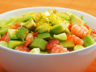Shrimps salad with avocado and cucumbers