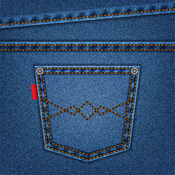 jeans blue texture with pocket denim background. stock vector illustration eps10