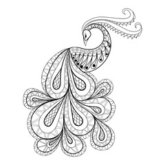 Hand drawn peacock  for antistress Coloring Page with high detai - 90374323