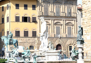 Florence historical fountain with the statue of Neptun