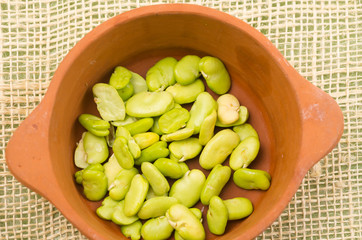 lima beans inside ceramic terracota bowl