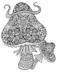 Hand drawn magic mushrooms  for adult anti stress Coloring Page - 90374918