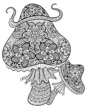 Hand drawn magic mushrooms  for adult anti stress Coloring Page