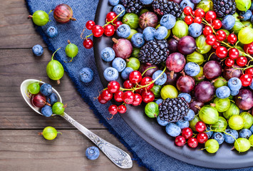 Plate of berries.Antioxidants and vitamins natural food. 