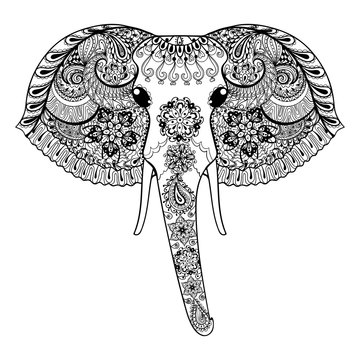 Zentangle stylized Indian Elephant. Hand Drawn paisley vector il