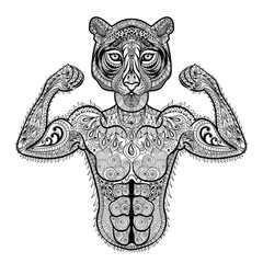 Zentangle stylized strong Tiger. Hand Drawn sport vector illustr