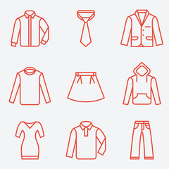 Clothes icons, thin line style, flat design