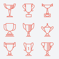 Trophy cup icons, thin line style, flat design