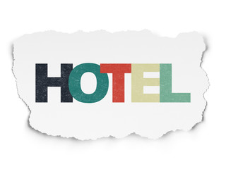 Travel concept: Hotel on Torn Paper background